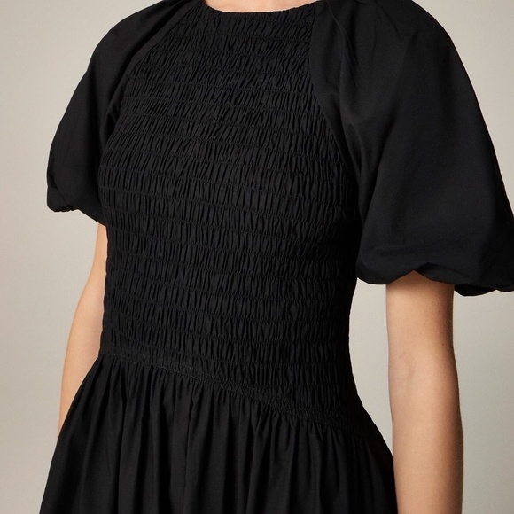 NWT!! J. CREW Meadow Dress Smocked Cotton Poplin Solid Black Midi Small Tall - Picture 5 of 15